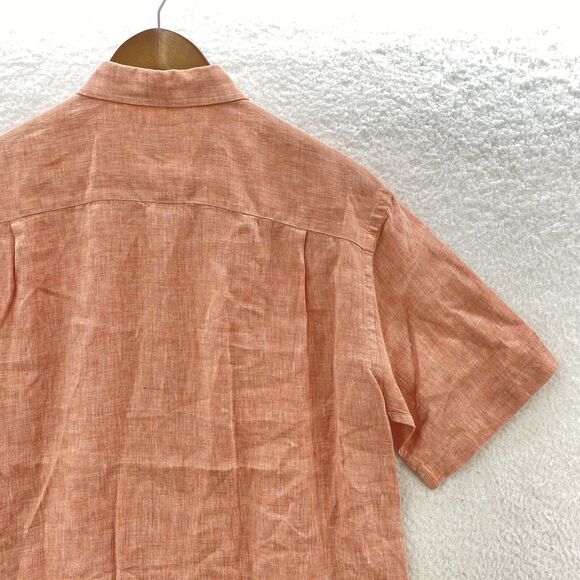 Jos A Bank Linen Shirt Men's Medium Pink Button Up Short Sleeve Summer Comfort - Picture 9 of 16